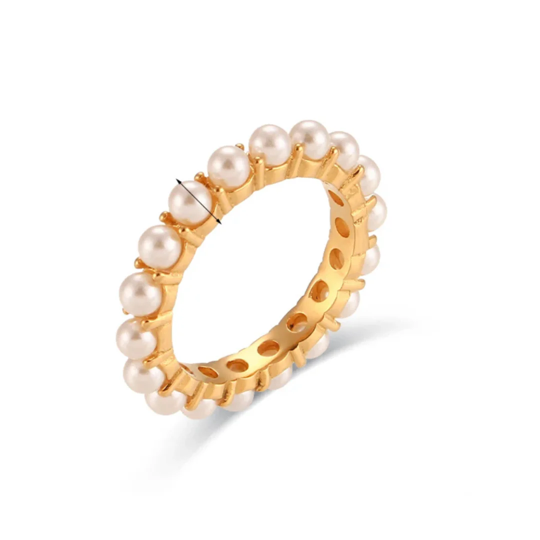 5 pearl ring, freshwater pearl, feminine jewelry, gold plated
